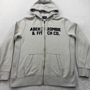 Abercrombie Fitch Mens Zip Up Hoodie Gray Heathered Logo Size L